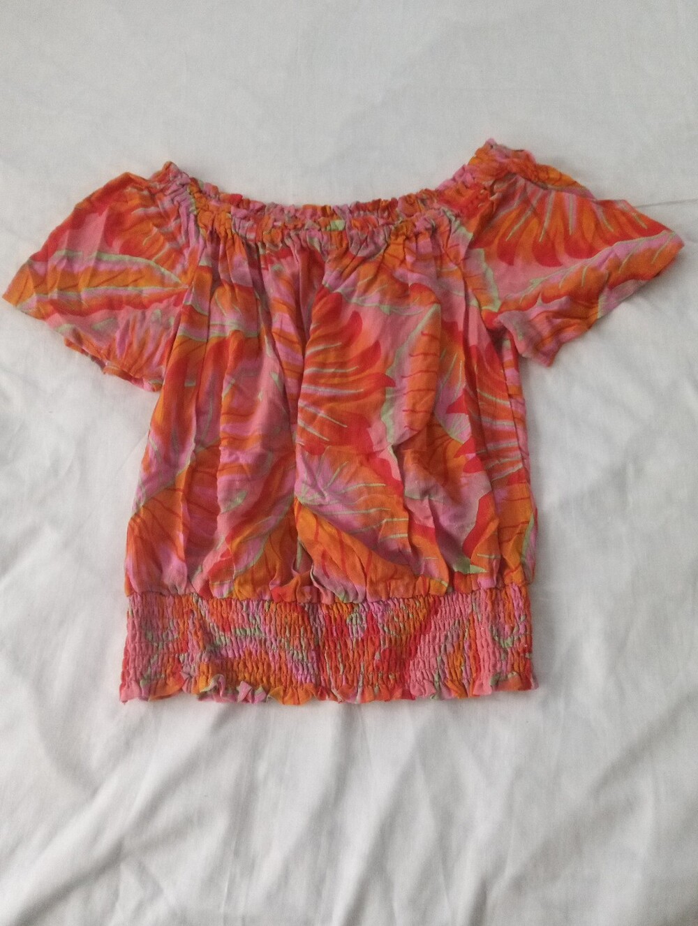 Cynthia Rowly Women's Off-Shoulder Floral Blouson Top in Pink & Orange